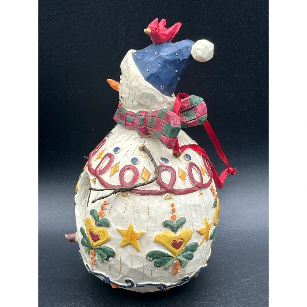 Snowman-Shaped Hanging Birdhouse Decor Cardinal Plaid Scarf Resin 6